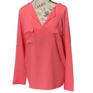 Monteau Pink Relaxed Buttoned Blouse with Notched Collar